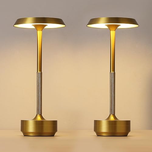 2 Pack Cordless Rechargeable LED Table Lamp, Portable Desk Lamp，Gold