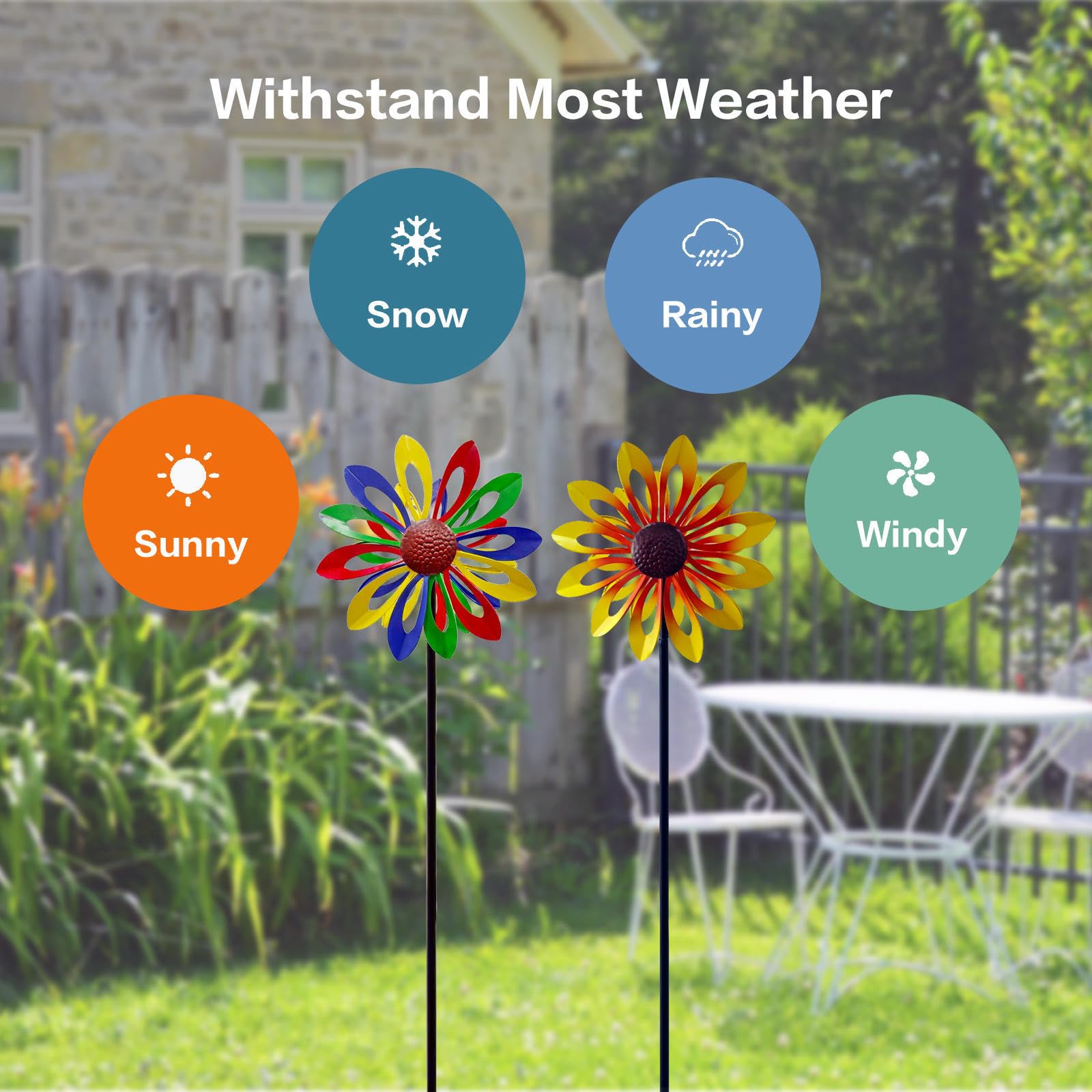 WindräDer Garten, Doppelwindrad mit gegenläufigen Rotoren,174CM Gelb Windspiel für Yard Decor, Landschaft Terrasse, Rasens Oder Gartens,Yellow