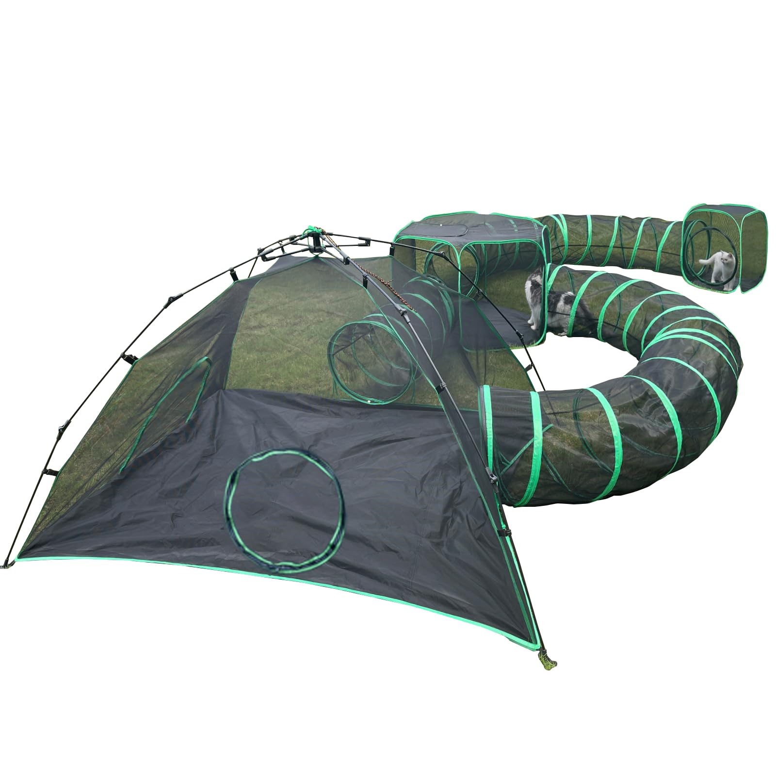 Pawtenda Aire de Jeu pour Chat 6 en 1 pour l'extérieur, enclos Portable, Cage de Jeu et Parc pour Animaux de Compagnie, avec 3 tentes et 3 Tunnels