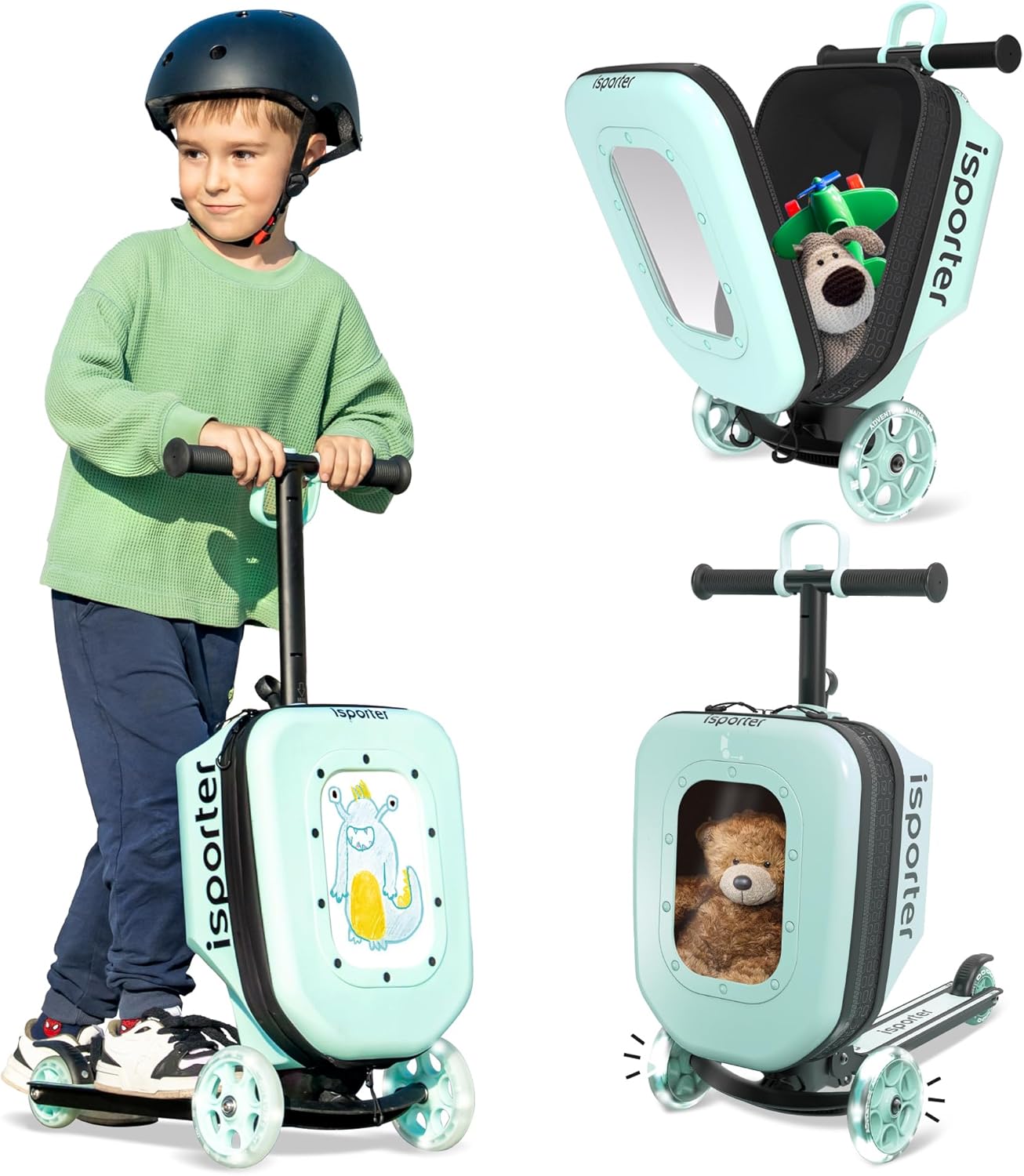 iSporter Luggage Scooter for Kids Ages 2-5 | Ride-On Suitcase Scooters for Boys Girls | Foldable & Height Adjustable, 110lbs Max