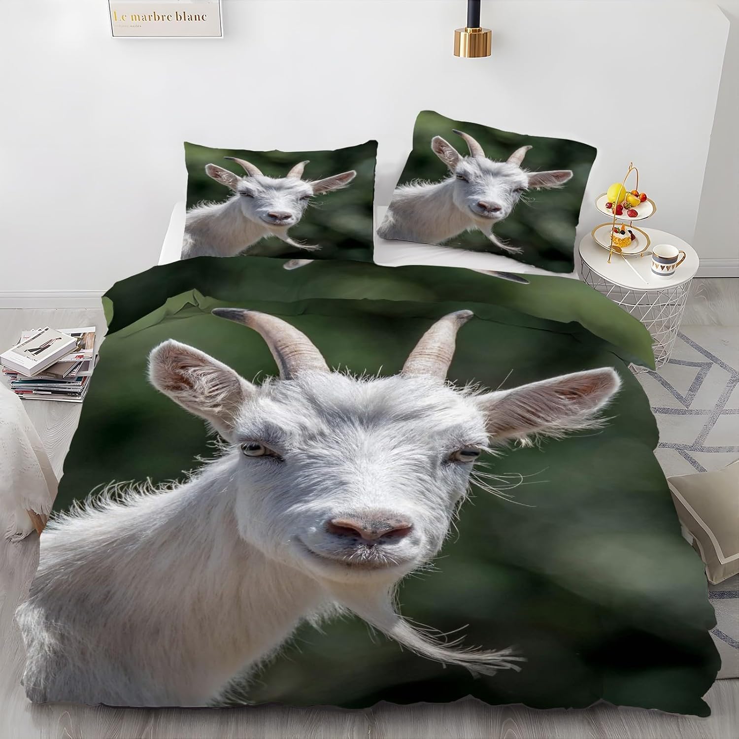 Ensemble de literie avec 2 taies d'oreiller motif chèvre pour remplacer le linge de lit terne