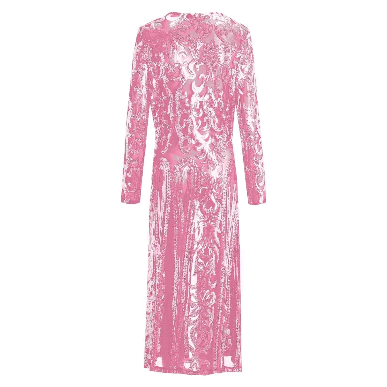 Metallischer Glitzernder Pailletten-Cardigan für Damen Langarm Offene Front Transparenter Mesh Funkelndes Oberteil ideal für Partys Tanzveranstaltungen Festivals