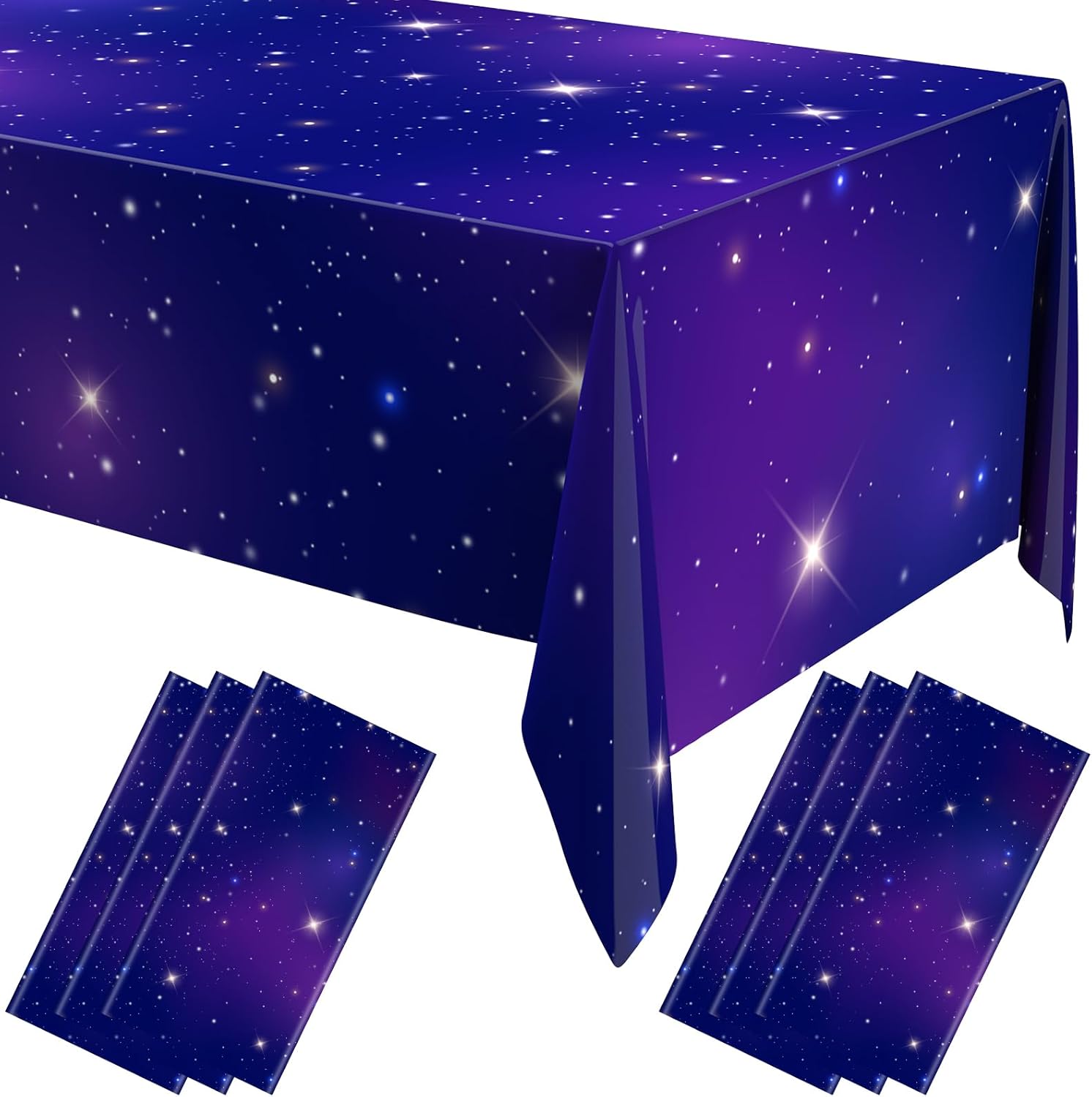 Remagr 54 x 108 Inch 6 Pcs Space Tablecloth Galaxy Table Covers Plastic for Galaxy Star Party Waterproof Birthday Wedding Birthday Halloween Holiday Decor