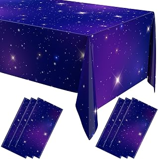 54 x 108 Inch 6 Pcs Space Tablecloth Galaxy Table Covers Plastic for Galaxy Star Party Waterproof Birthday Wedding Birthday Halloween Holiday Decor
