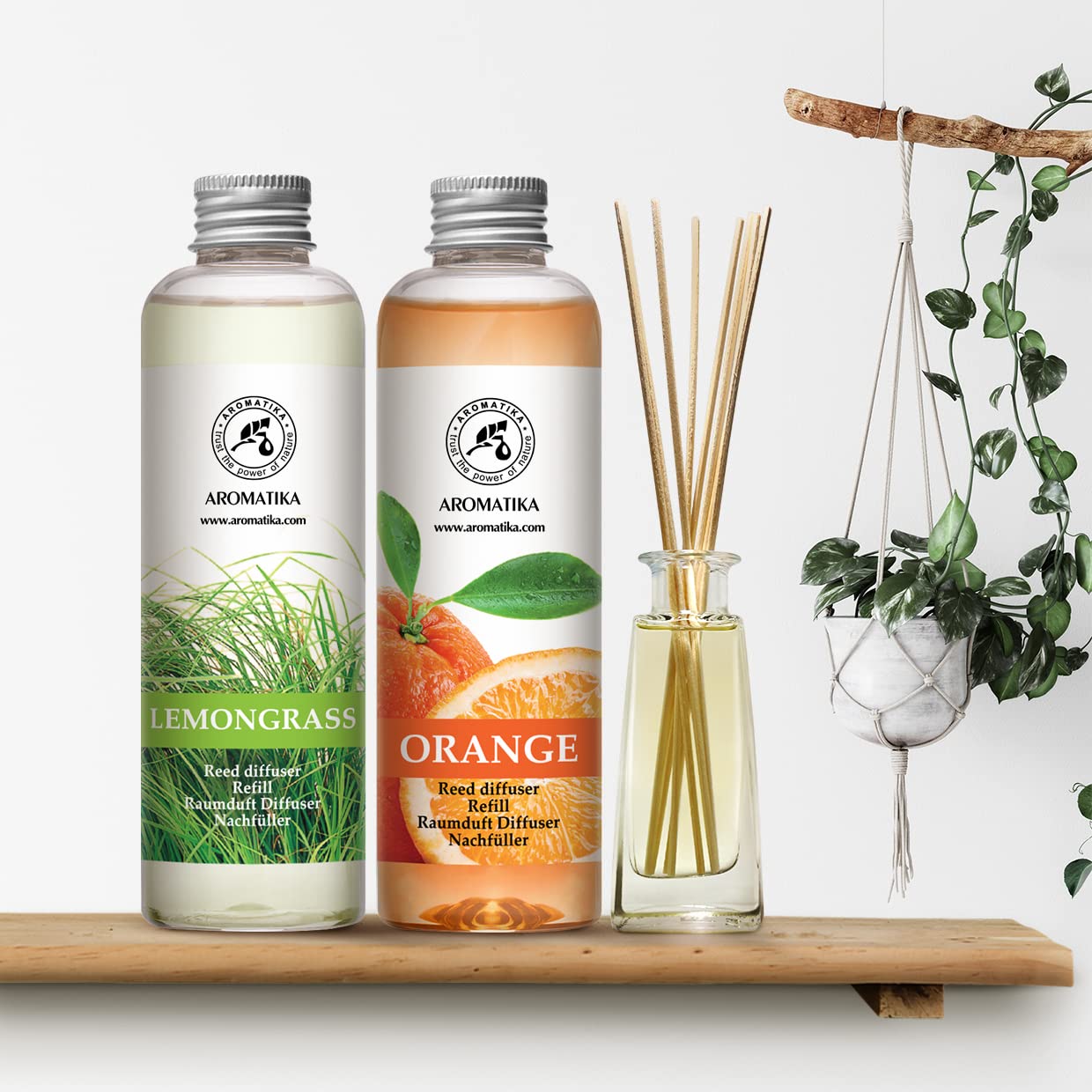 Raumduft Diffuser Nachfüller Lemongrass & ORANGE 400ml - 2x200ml - Nachfüller Set für Duftdiffusor - Reed Diffuser Refill - Raumbeduftung - Zimmerduft - Diffuser Nachfüllen - Raumluft