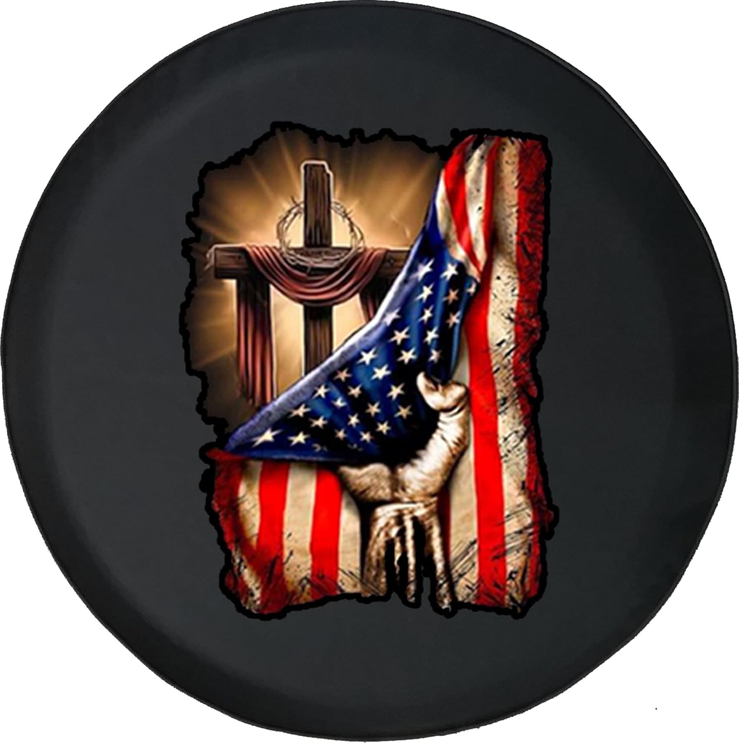Spare Tire Cover American Flag Jesus Cross Fit for SUV or RV Accessories Trailer Tire Cover Size 28 Inch