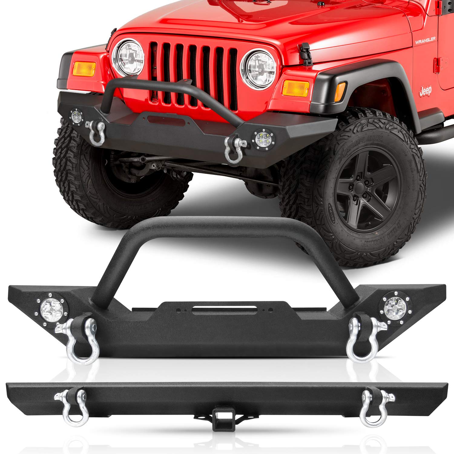 Buy Front Bumper + Rear Bumper for Wrangler TJ & YJ, AAIWA Rock Crawler Bumper with Winch Plate