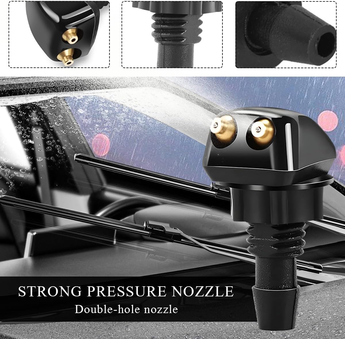 KVAEY 2 PCS Front Windshield Washer Nozzles, Windshield Left Right Wiper Washer Nozzle Sprayers, Windshield Squirter Nozzle Replacement for Most Cars SUVs Trucks, Car Accessories (2 PCS)