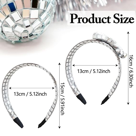 2Pcs Disco Glitter Headband 70s Hair Accessories for Women Sequin Bow Hair Band for 80s 90s Retro Party Outfits Accessories Christmas Birthday Bachelorette Bridal Shower Party Supplies