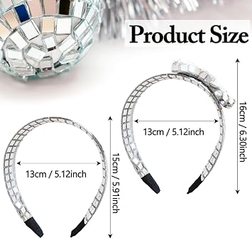 2Pcs Disco Glitter Headband 70s Hair Accessories for Women Sequin Bow Hair Band for 80s 90s Retro Party Outfits Accessories Christmas Birthday Bachelorette Bridal Shower Party Supplies