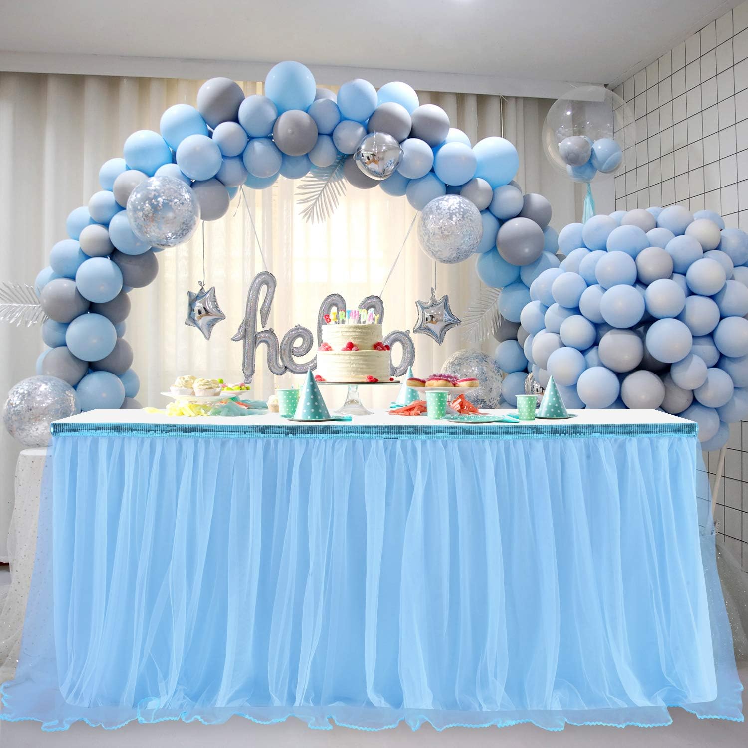 Tulle Table Skirt Blue Tutu Table Skirt for Gender Reveal Baby Boy 1st Birthday Elephant Baby Shower Bridal Shower Under the Sea Decorations 6ft
