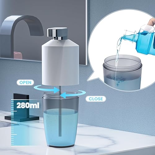 Miniatura 4 de Pairosenvi Dispensador de enjuague bucal automático portátil con potencia de dispensación de 4 niveles, bomba de lavado bucal recargable, pantalla
