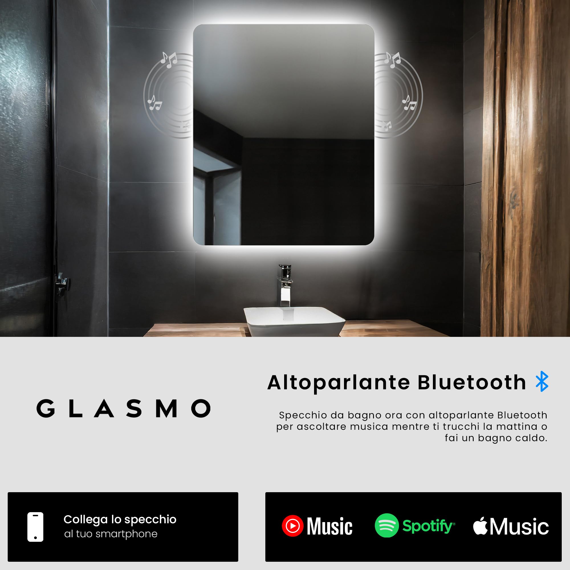 FORAM Specchio da Bagno LED 120x90cm Faye - su Misura - Specchio Bagno con Luce LED - Specchio da Parete Personalizzabile, con Opzione di Selezione