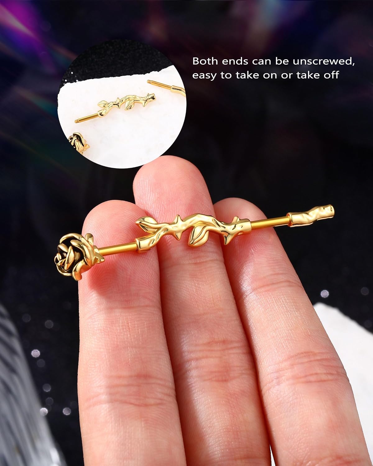 Jewseen Cute Elegant Rose Industrial Bar Ring 14g 16g 38mm Straight Barbell Cartilage Earring Surgical Steel Rod Hypoallergenic Piercing Jewelry image 5