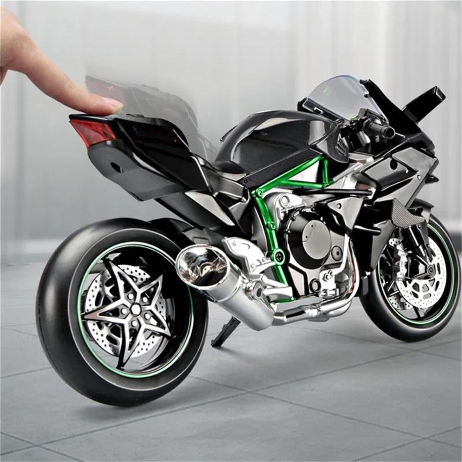 Modelo a Escala de Moto Juguetes con Sonido Y Luz 1:9 para Kawasaki H2 H2R, Modelo De Motocicleta Carreras Aleación, Miniatura Metal Fundido A Presión, Regalo Colección(Nero)