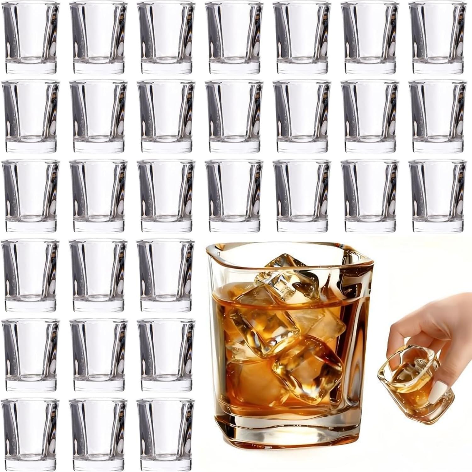 30 Pack Heavy Base Shot Glasses Set, 2.2 oz Clear Whiskey Glasses, Square Shot Glass Bulk, Small Thick Glass Cups for Vodka Tequila Espresso Liquor, Ideal Supplies for Bar Party