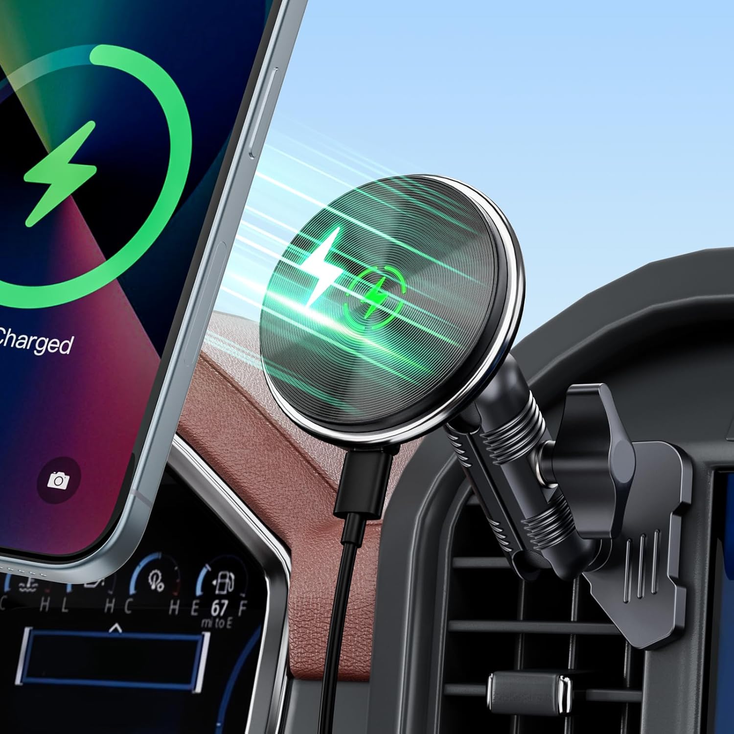 Kaishengyuan Wireless Charger Magnetic Vent Phone Mount Compatible with 2021-2025 Ford F-150, 2023-2025 Super Duty F250/F350/F450, Metal Phone Holder Cradles Bracket Stand for All Smartphone