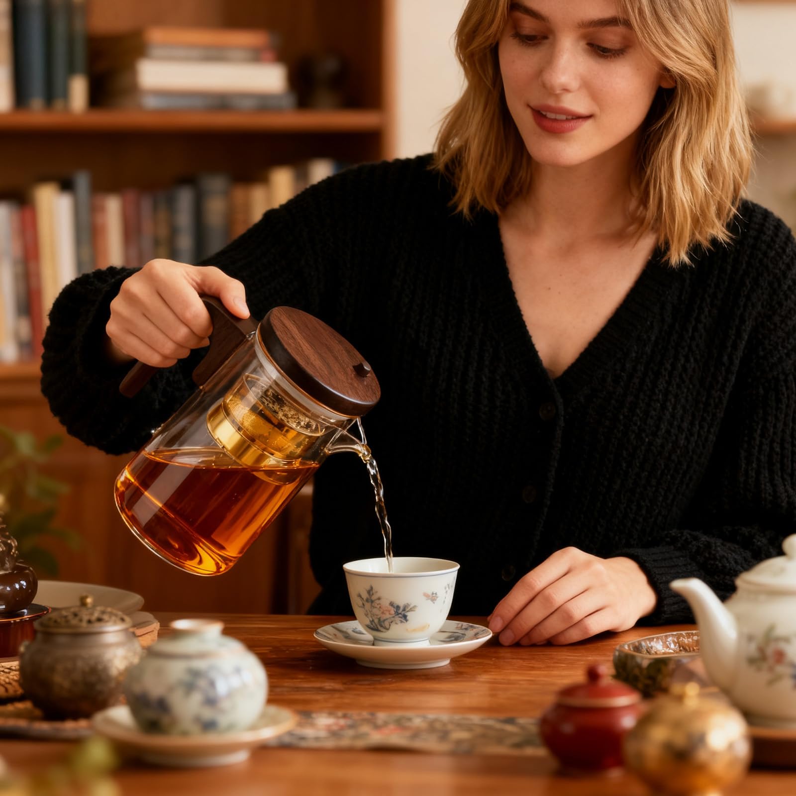 Tetera de cristal 800 ml colador de té borosilicato separadora de agua para té suelto transparente