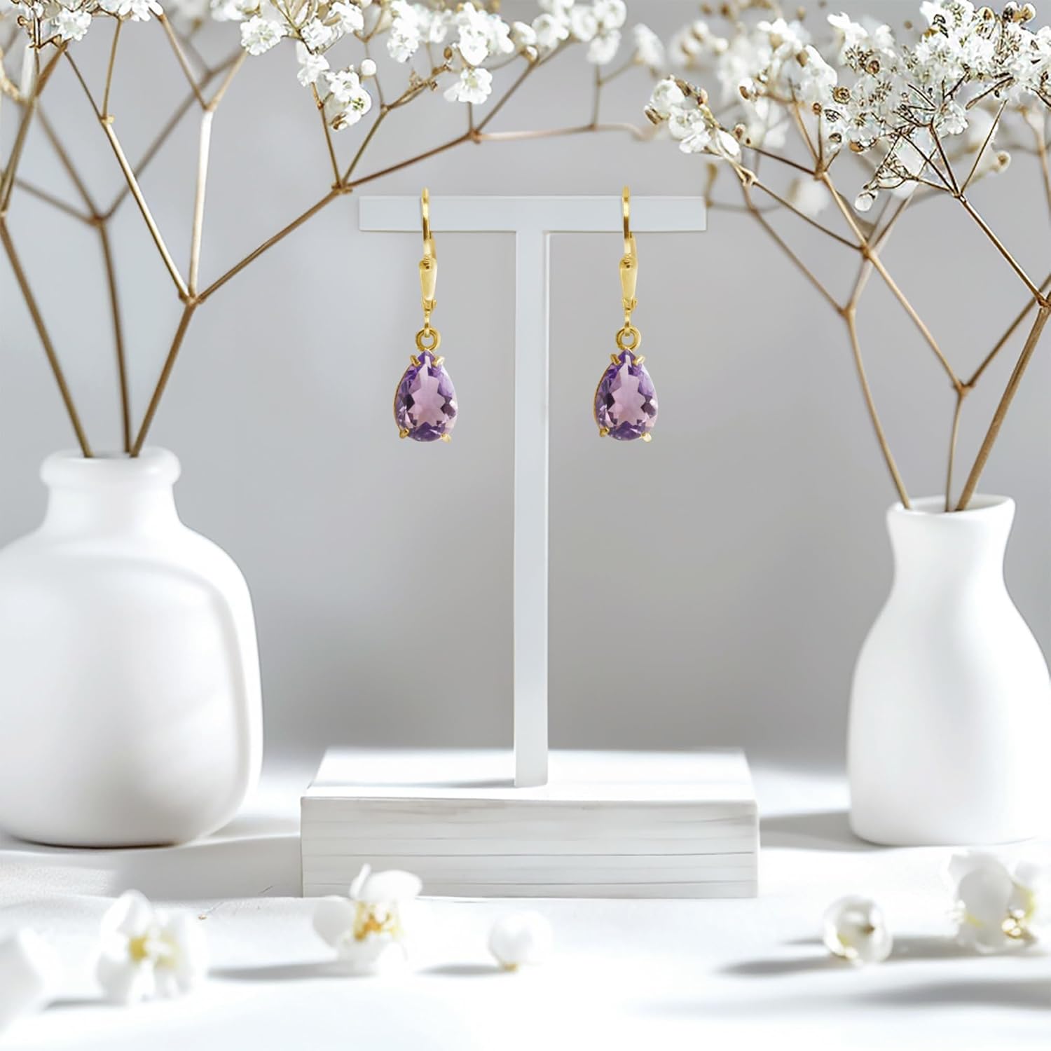 14K Gold Plated Gemstone Teardrop Earrings for Women – Birthstone Jewelry – Dainty Leverback Earrings in Gold Over 925 Sterling Silver – Elegant Gift for Women - Image 8