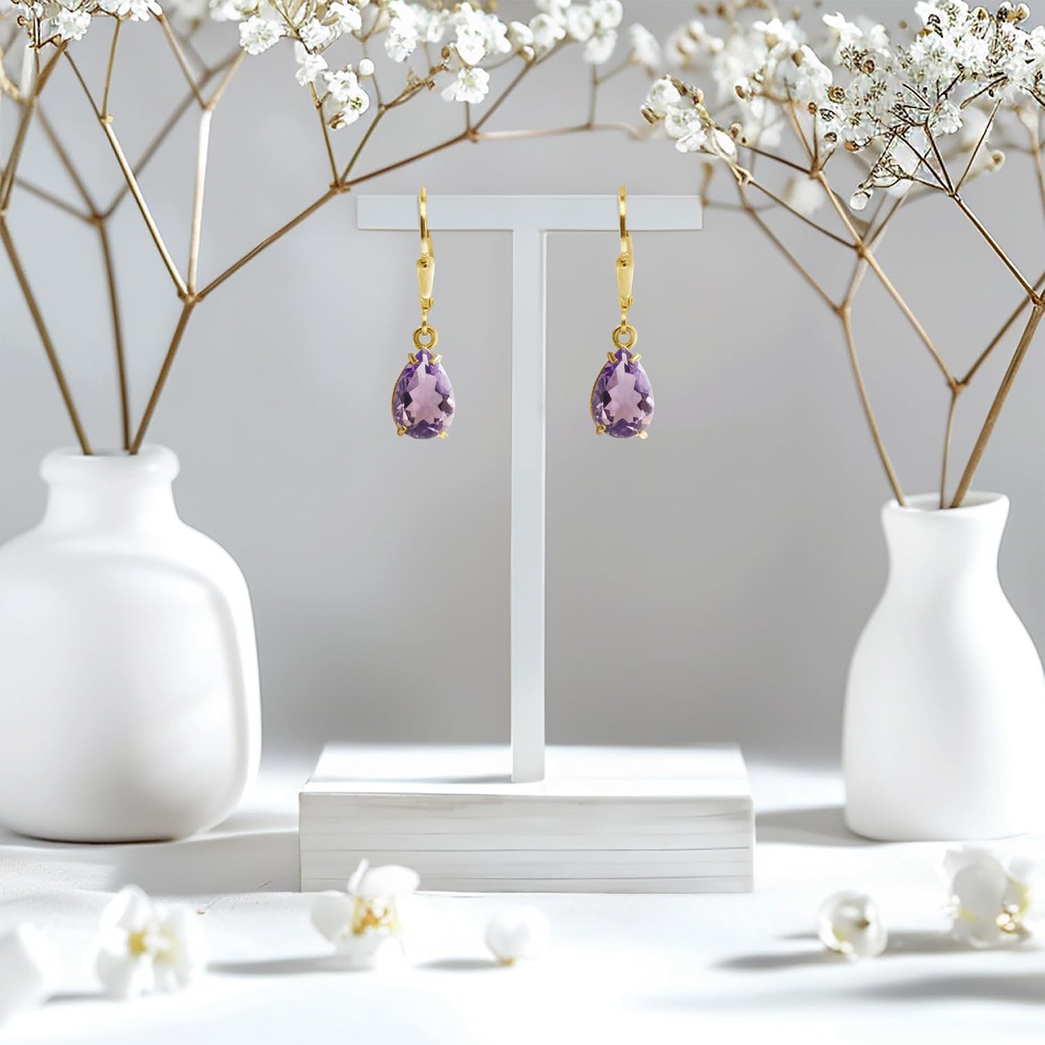 14K Gold Plated Gemstone Teardrop Earrings for Women – Birthstone Jewelry – Dainty Leverback Earrings in Gold Over 925 Sterling Silver – Elegant Gift for Women - Image 8