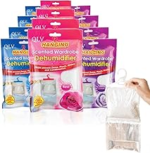 QLV Wardrobe Dehumidifier Hanging Bags - 12 Pack Scented Disposable Dehumidifier Bags for Wardrobe, Home, Bedroom, Caravan, Cupboard, Bathroom - Fast-Acting, Long-Lasting Damp & Moisture Absorber
