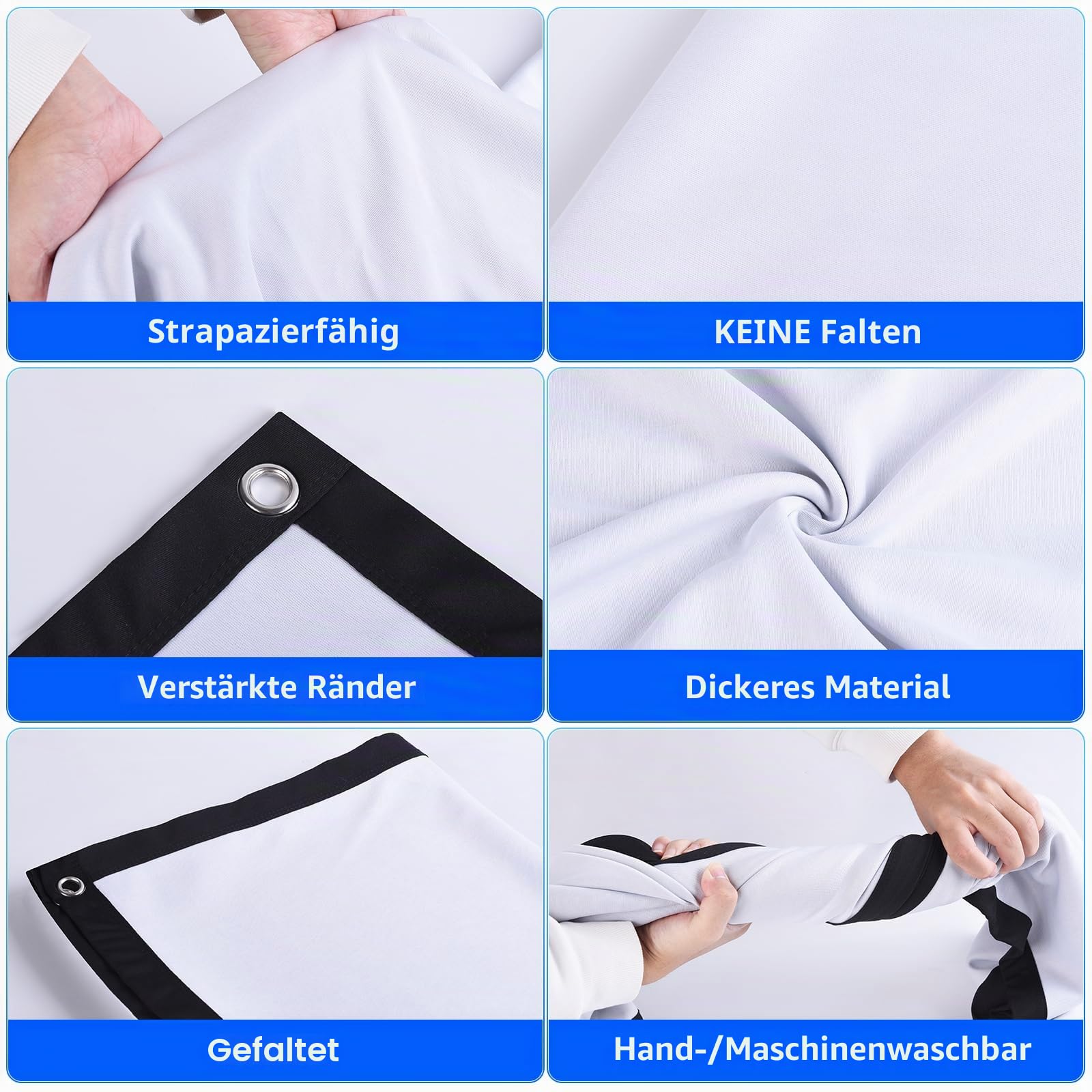 Beamer Leinwand 84 Zoll + Schwarze Rückseite Gegen-Lichtdurchlässigkeit,16:9/Faltenfrei/160°/Waschbar/Faltbar,Indoor/Outdoor, Inklusive Nagelhaken und Handtasche