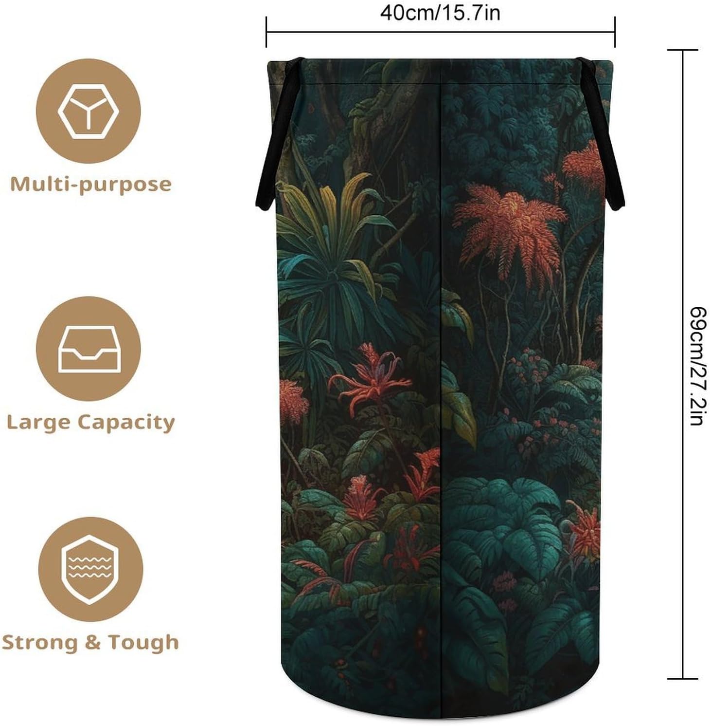 Realistic Botanical StyleLaundry Hamper - Large Dirty Clothes Bag.Storage Basket for Easy Carry Handles. Large Clothes Basket with Handles, Clothing Storage Bucket Toy Organizer for Bathroom Bedroom