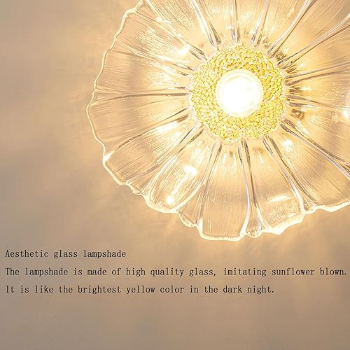 Miniatura 5 de KISAD Lámpara de techo con forma de hoja de loto vintage, lámpara de techo de vidrio de latón estilo japonés, montaje semiempotrado, accesorios de