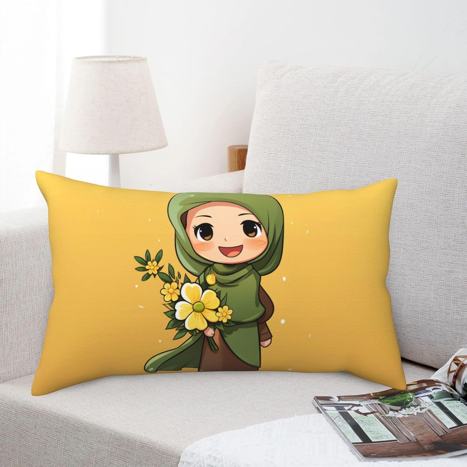 King Pillowcases Set of 2, Cartoon Muslim Girl Pillow Cases for Hair and Skin, Soft Breathable Pillow Cases Cover with Hidden Zipper, 20x36 Inches Pillow Covers for Sleeping Gift