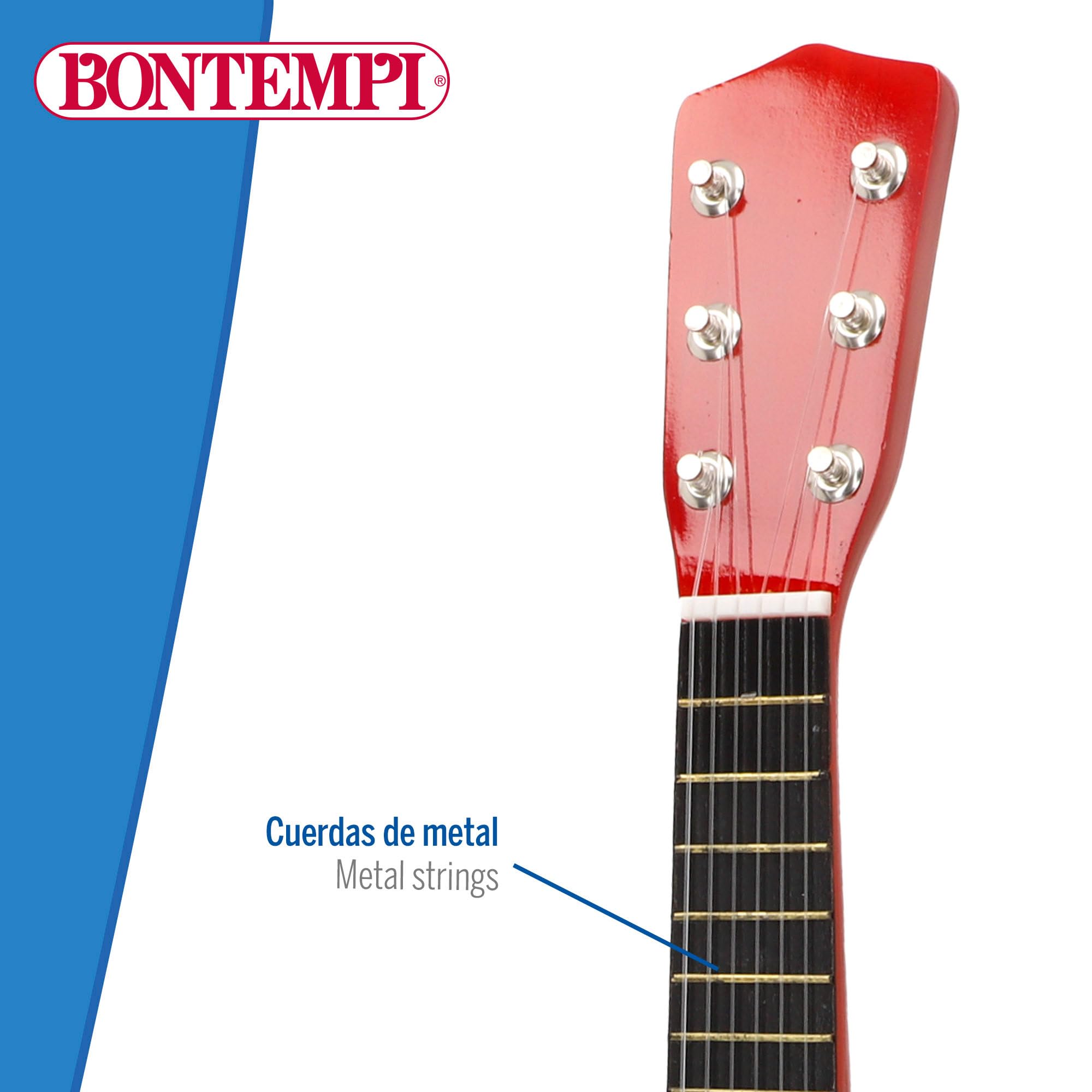 COLORBABY Bontempi Guitarra clásica de Madera 75 cm con Correa, 6 Cuerdas funcionales, Diseño Tradicional, Cuerpo Brillante, Ligera y manejable, para iniciarse en la música a Partir de 5 años (39231)