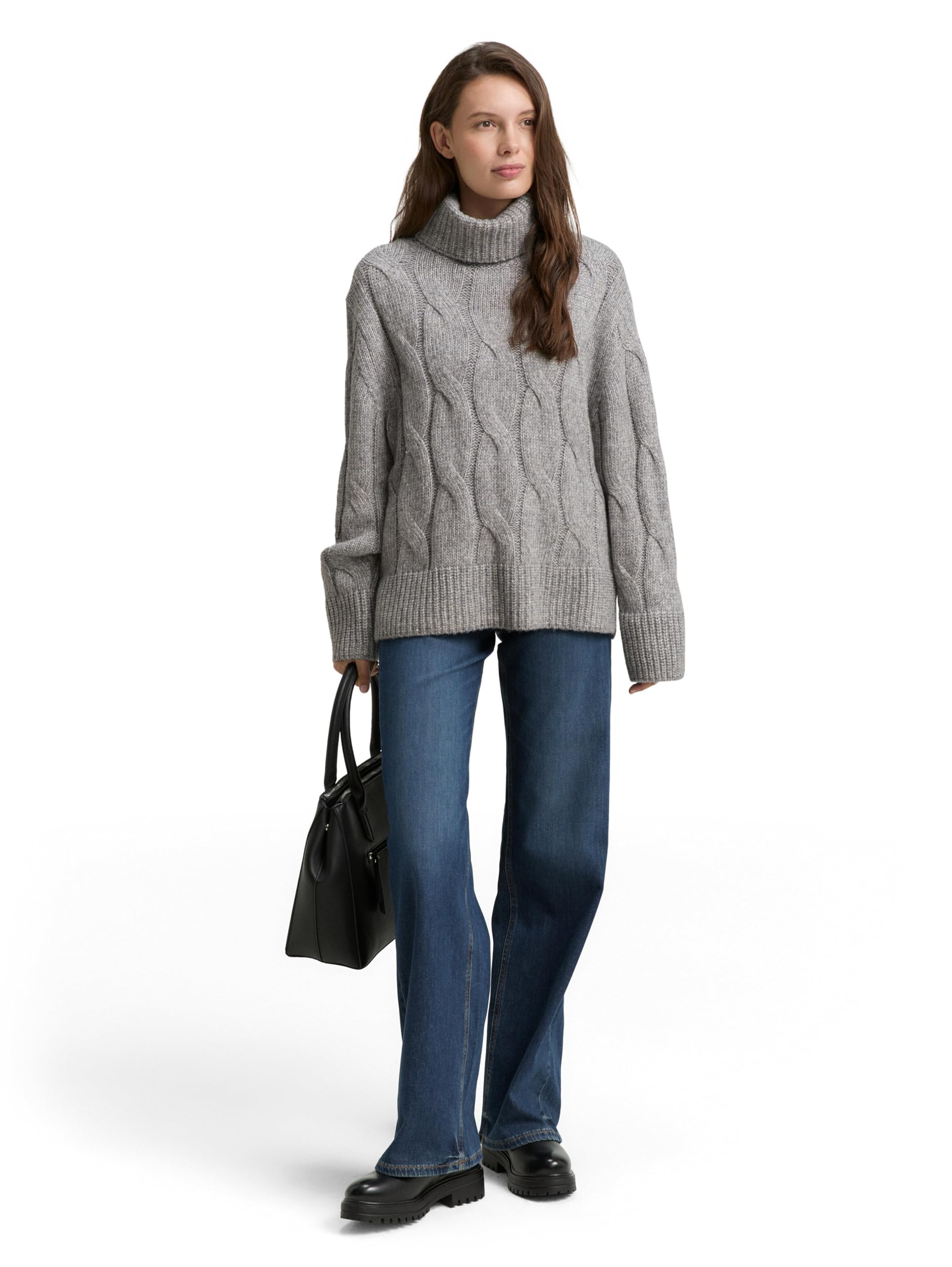 Tom Tailor Damen 1048322 Rollkragenpullover mit Zopfmuster