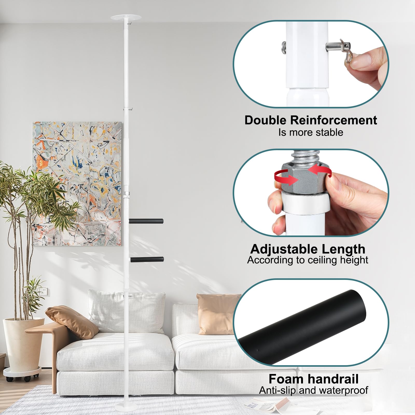 CALEPTONG Floor to Ceiling Grab Bar Transfer Pole, Mounted Ceiling Floor Standing Handrail, Shower Safety Bar for Seniors, Bathroom Stand Assist Grab Bar with Support Handle for Elderly Handicap