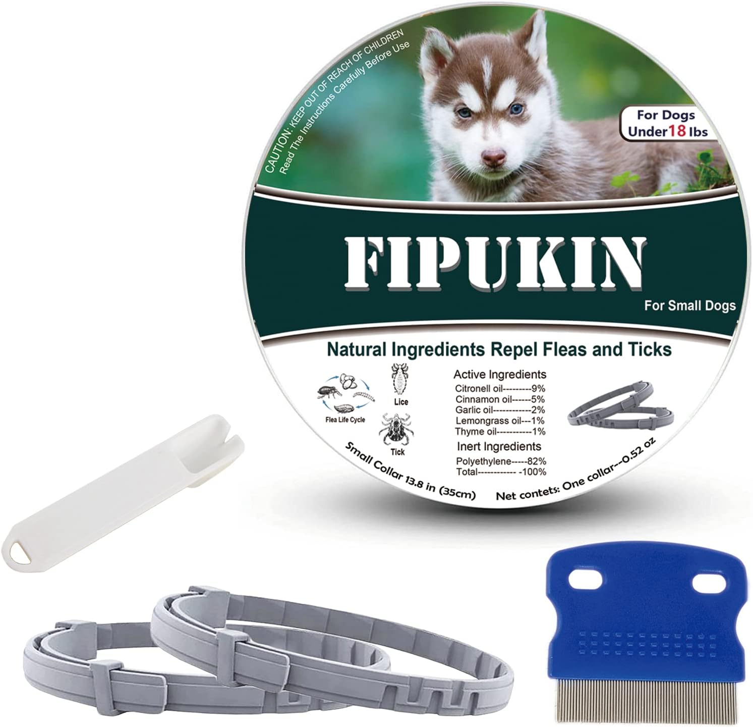 Natural & Safe Flea and Tick Collar for Small Dogs, 2 * 8 Months Protection, Waterproof, 13.8 inch, One Size Fits All, Free Comb and Tick Removal Tool, Charity! (2 Pack)