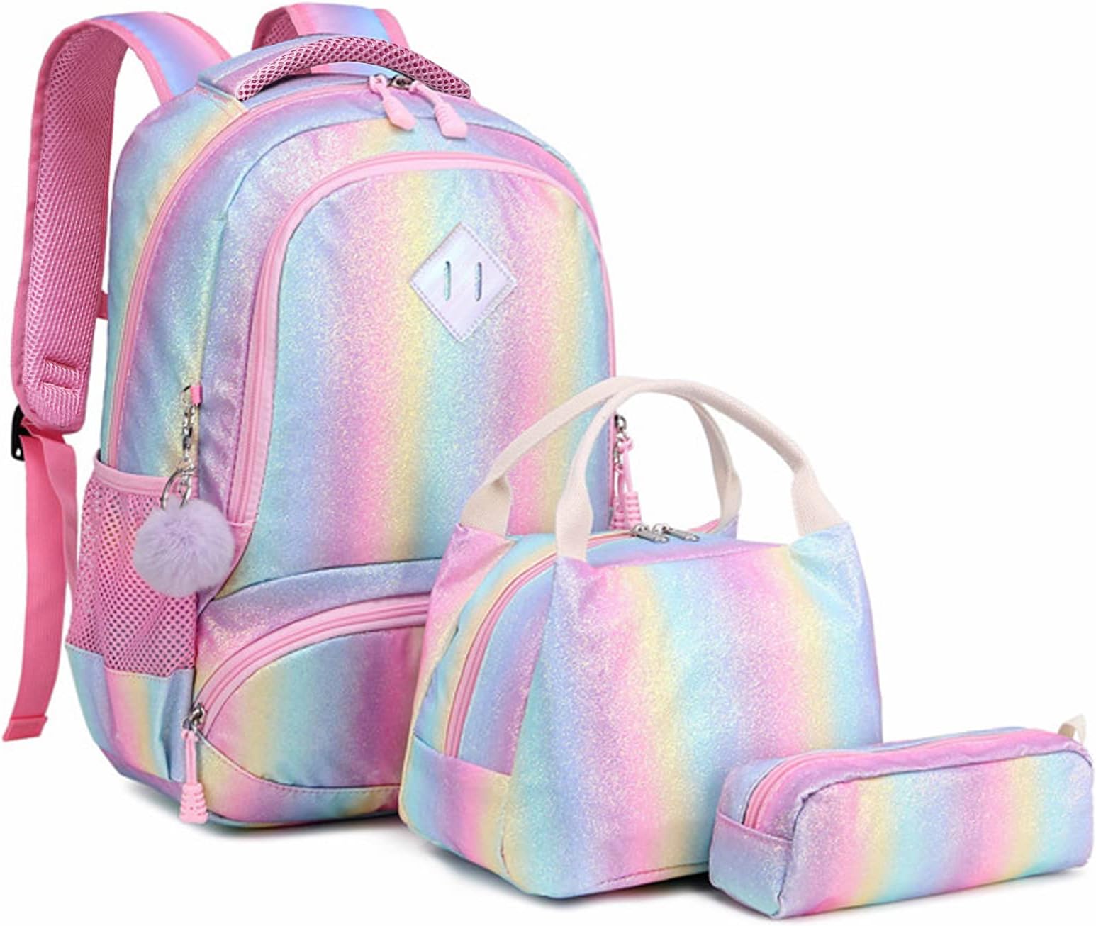School Backpacks Girls Unicorn Backpack with Lunch Bag and Pencil Case Kids 3 in 1 Bookbags School Bag Set