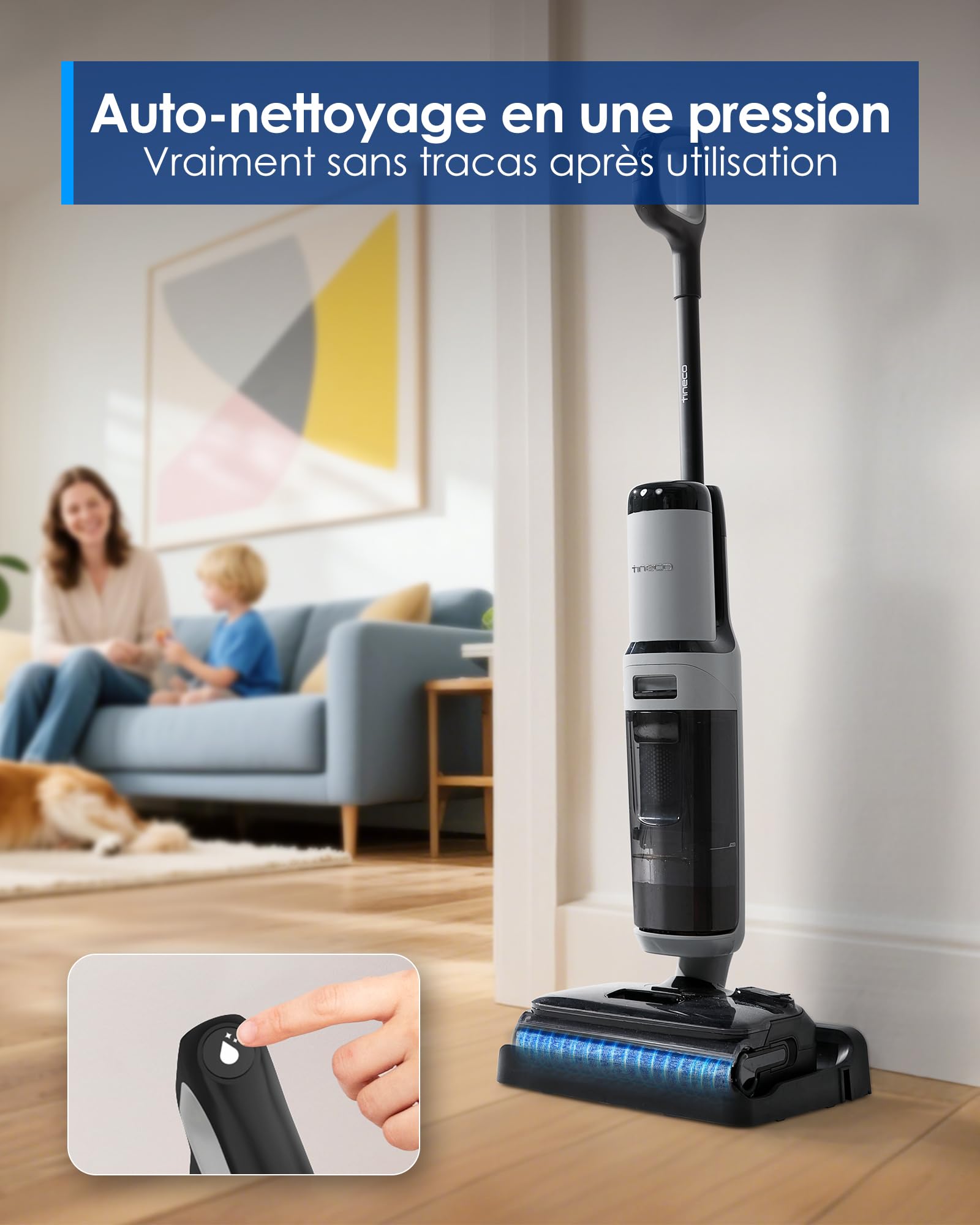 Tineco Floor One i5 Stretch Aspirateur Laveur sans Fil, 20 kPa, portée à Plat 180°, Nettoyage Deux Bords, 30 Min d'autonomie, Auto-Nettoyage, Parfait pour Les Saletés Collantes et Les Poils d'animaux