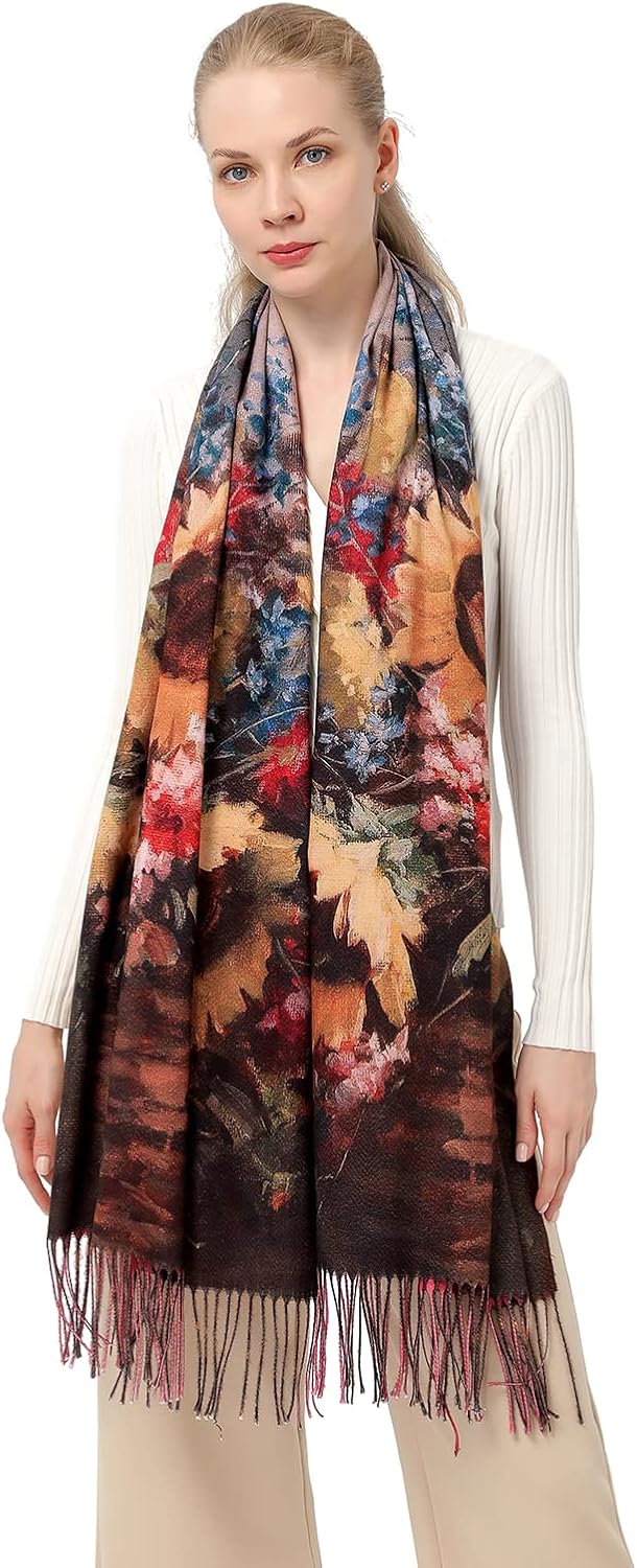 XINYUN Women's Fashion Scarf with Art Printed Tassel Soft Cashmere Warm Large Blanket Wrap Shawl for gift - Image 2