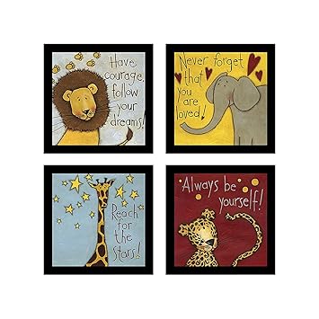 Motivational Animals Framed Painting/Posters for Room Decoration, Set of 4 Black Frame Art Prints/Posters for Living Room by Painting Mantra (4 Unit, 9 x 9 Inches)