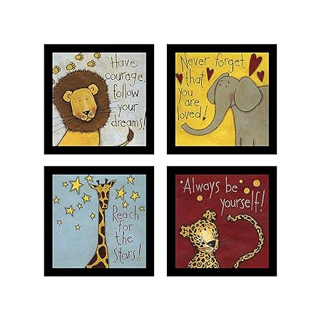 Motivational Animals Framed Painting/Posters for Room Decoration, Set of 4 Black Frame Art Prints/Posters for Living Room by Painting Mantra (4 Unit, 9 x 9 Inches)