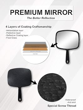 MIRRORNOVA 9.3 L x 6.7 W Hand Mirror, Handheld Mirror with Handle, Black