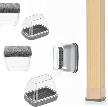 Rectangle Chair Leg Floor Protectors for Hardwood Floors, Clear Silicone Furniture Caps with Felt Pads No Scratch & Noise Rectangle Chair Glides Feet Covers 16 Pack, M Fit L 0.9-1.3", W 0.6-0.8"