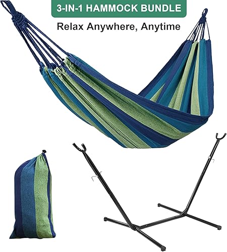 Miniatura 3 de Hamaca con soporte para exterior, capacidad de peso de 600 libras, hamaca portátil 3 en 1 de altura ajustable para acampar al aire libre e interior,