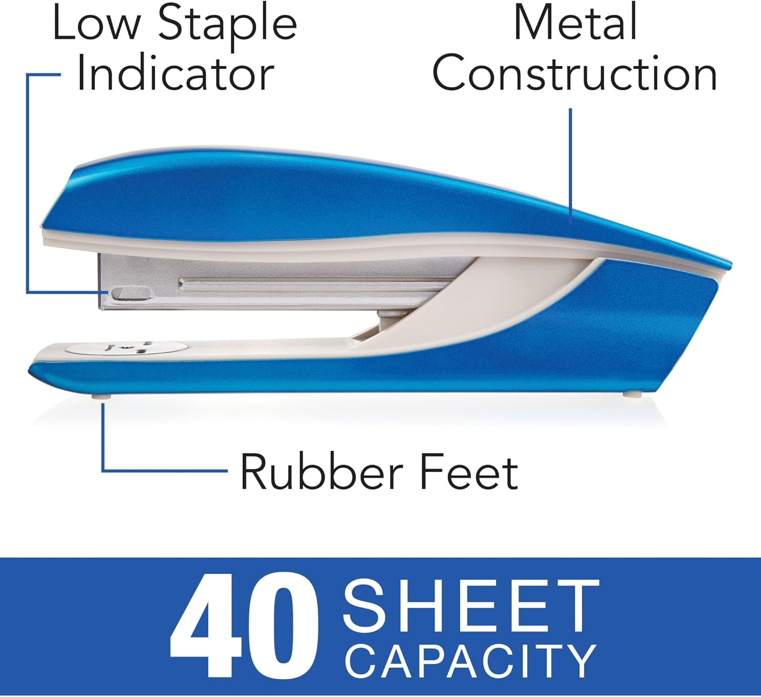 Stapler, NeXXt Series Wow, Desk Stapler, 40 Sheet acity, Blue