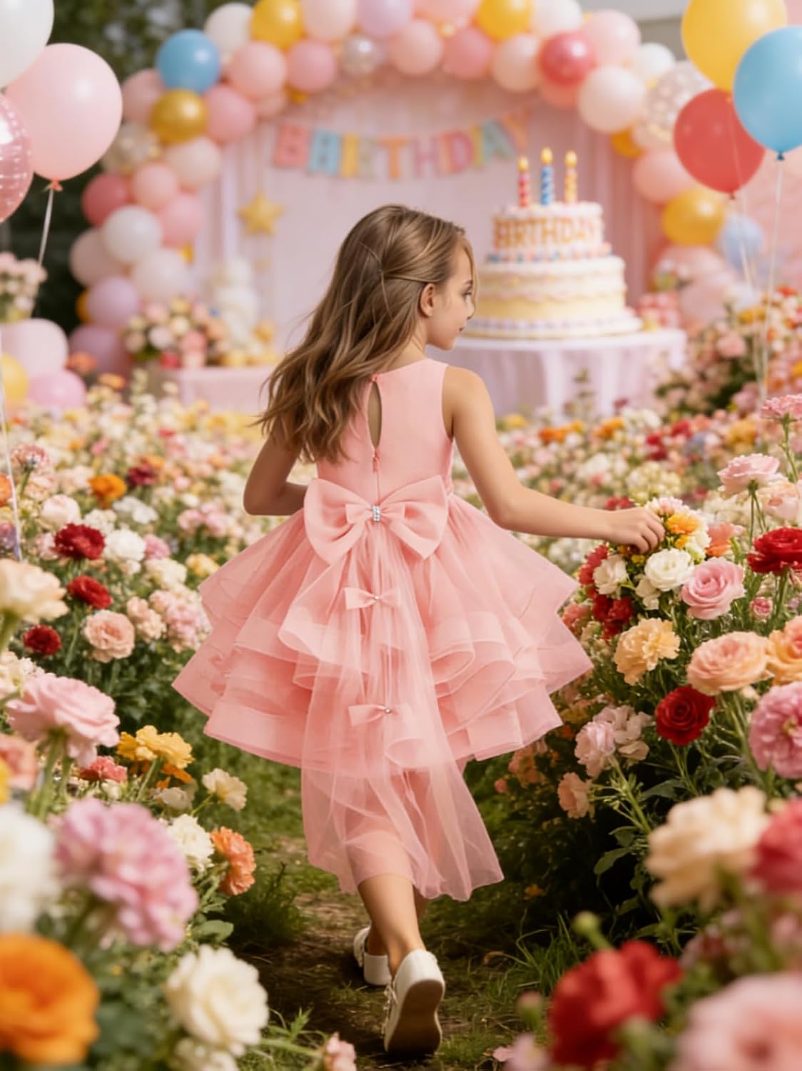 Bowknot Tulle Flower Girl Dress Birthday Ruffle Layers Short Party Ball Gown Wedding Satin Princess Pageant Dresses