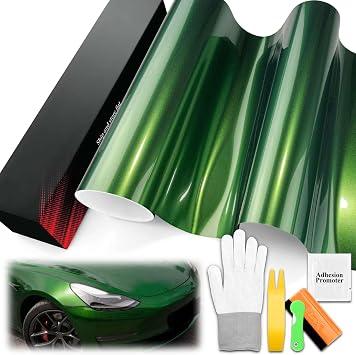 5FTx5FT PET Super Gloss Metallic Sonoma Green High Glossy Vinyl Wrap Auto Car Sticker Decal Film Sheet Bubble Free Air Release Technology with Tool Set
