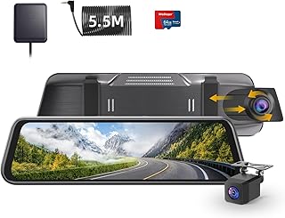 Mirror Dash Cam, 4K 10" Rear View Mirror Camera UHD 2160p/25fps Recording Car DVR Cam with Split Display, Touch Screen, GPS, Park Monitor, Night Vision, Reserve Assistance, 64GB SD Card, USB C Port