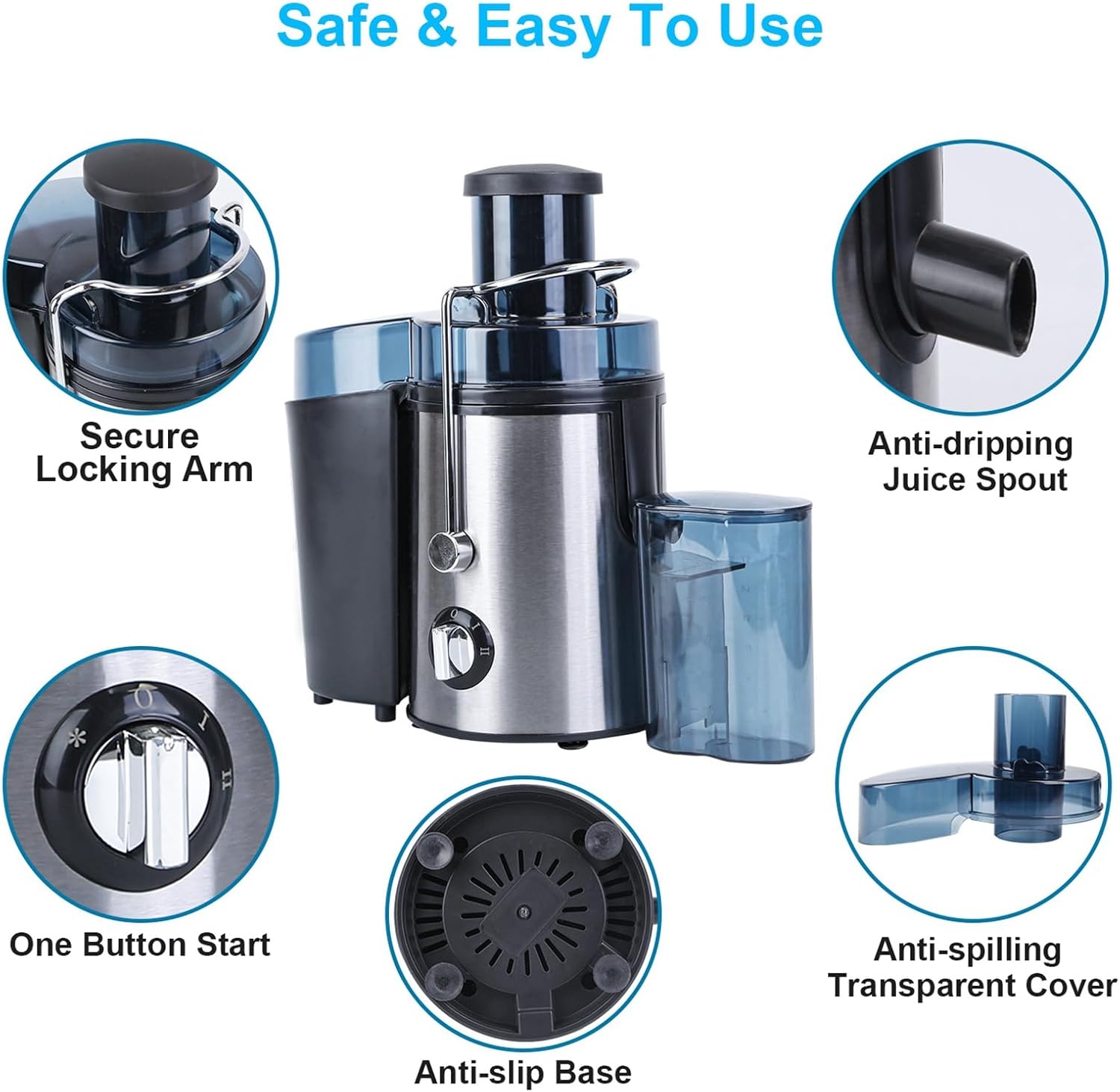 KOCASO 1000W Centrifugal Juicer Machines Vegetable and Fruit - 2 Speeds, Wide Mouth 2.6” Feed Chute, 304 Stainless Steel Juice Extractor with 17Oz Juicer Cup and 54Oz Pulp Collector