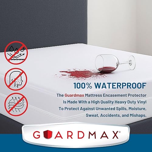 Miniatura 3 de Guardmax Funda de colchón de vinilo resistente con cremallera completa, protector de colchón impermeable y transpirable, ropa de cama cómoda, suave