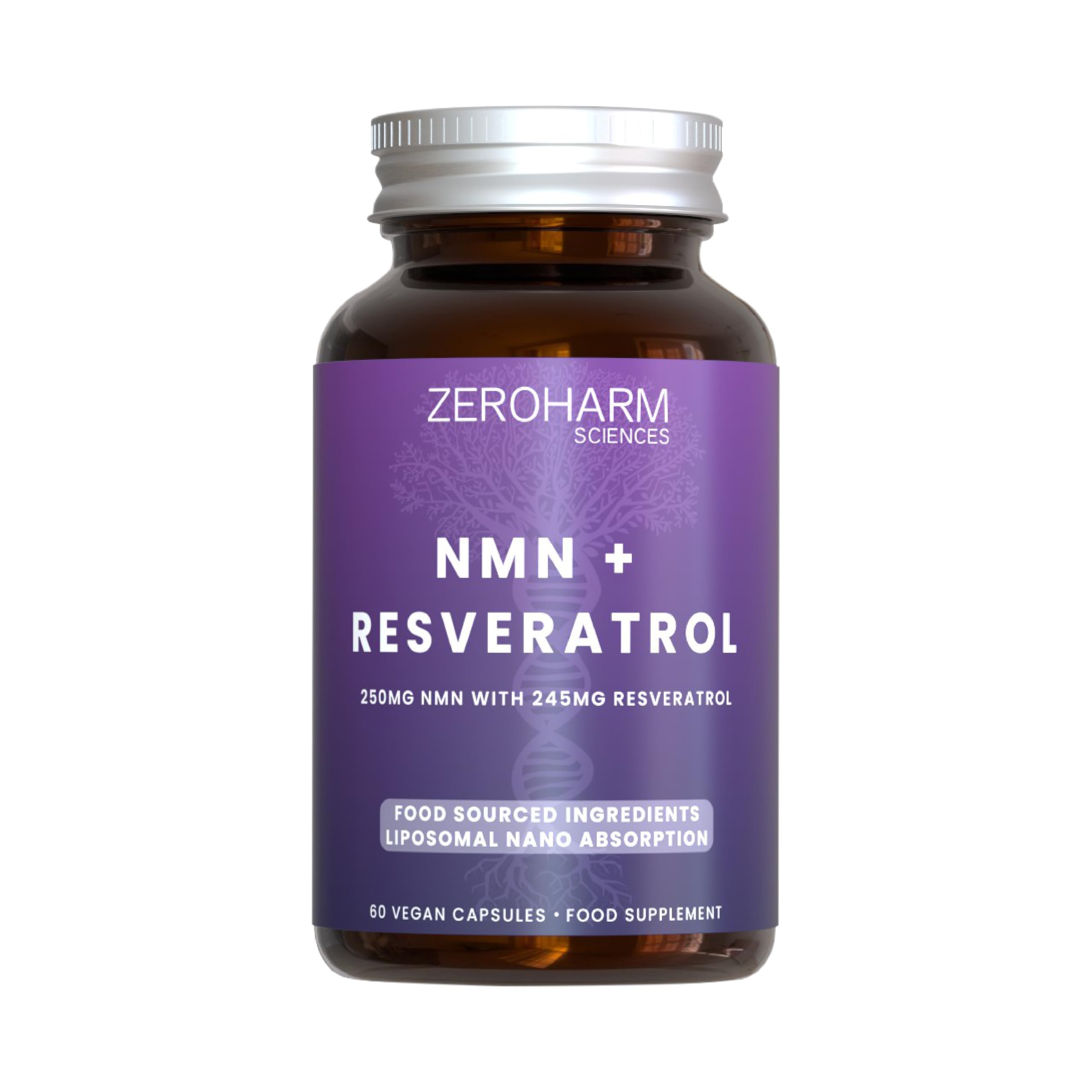ZEROHARM NMN con resveratrolo – Assorbimento liposomiale – Alimentato da ingredienti alimentari veri – Confezione da 60 (confezione da 1)