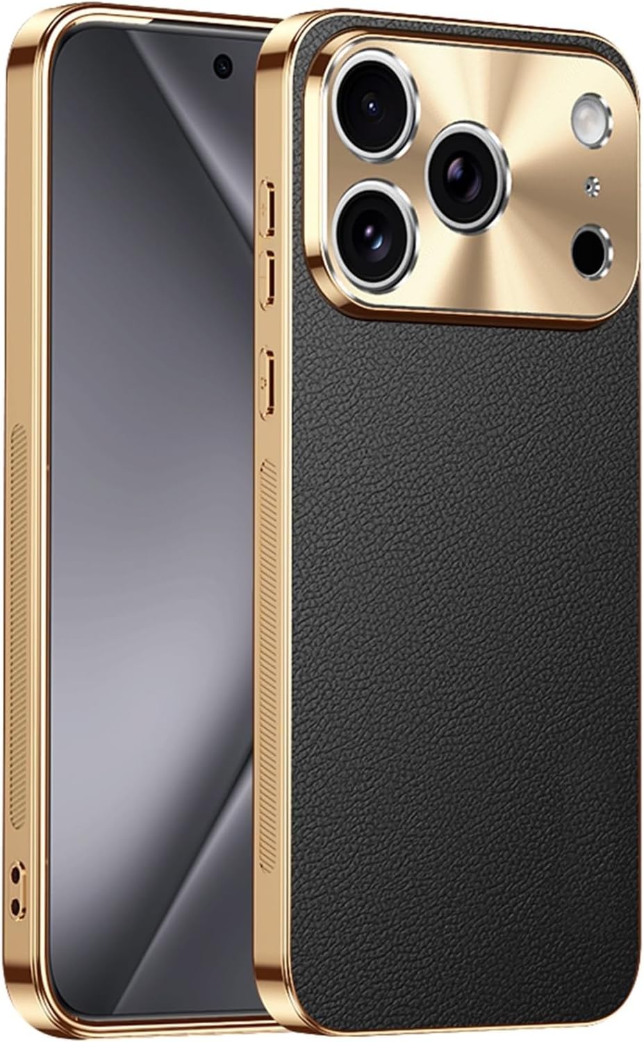 Slim Case for iPhone 17/17 Air/17 Pro/17 Pro Max, Full Grain Leather Luxury Plating Cover with Metal Camera Protection, Shockproof & Anti-Fingerprint(Orange,17 Pro Max)