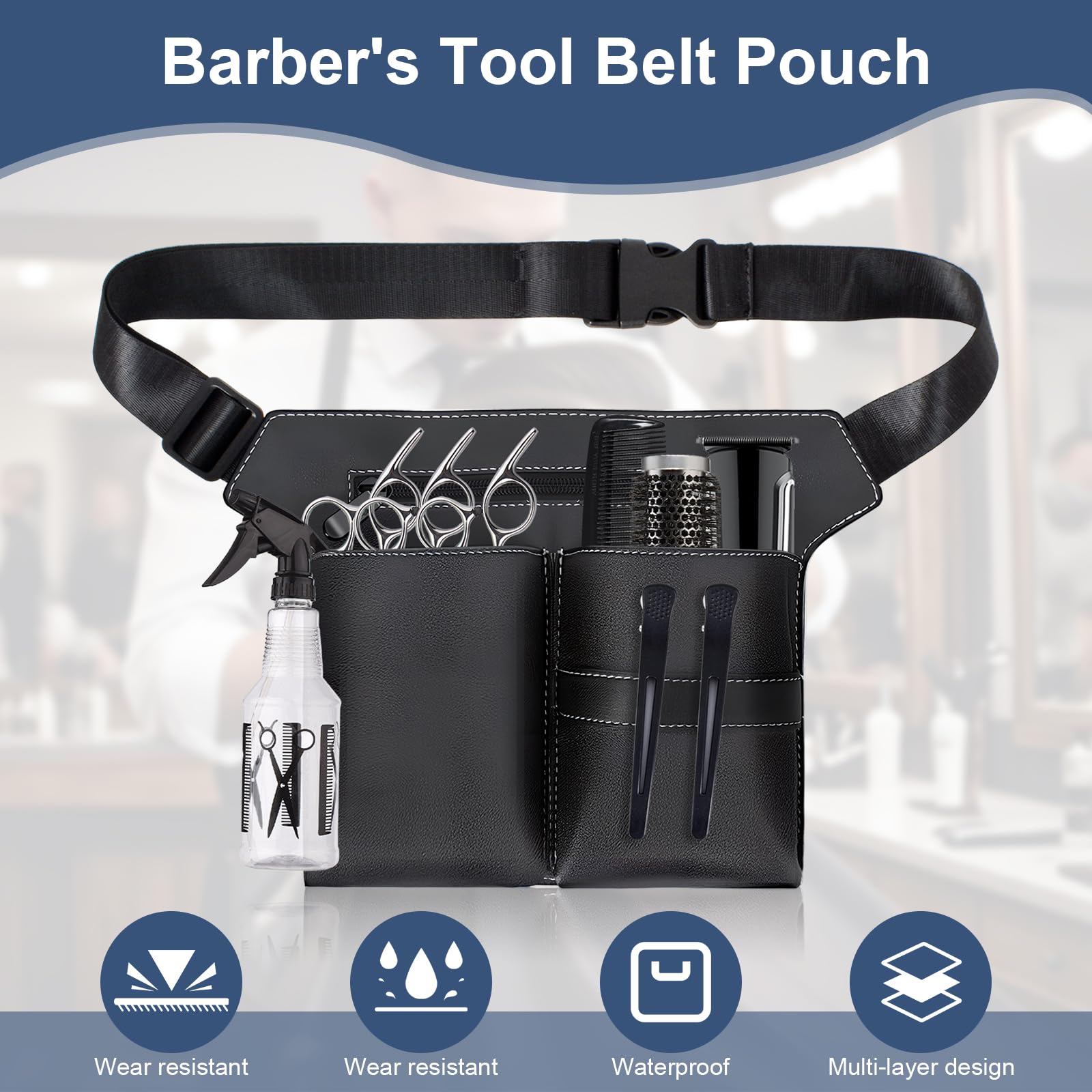 Marsupio Porta Forbici Parrucchiere,Borsa da Barbiere in Pelle PU,Cintura per Forbici Parrucchiere,Organizzatore per Parrucchieri e Truccatori,Borsa Professionale per Forbici,Borsa Strumenti da Salon